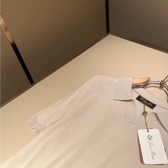 Loro Piana Cream Short-Sleeve Polo with Light Gray Collar - Picture 4 of 7